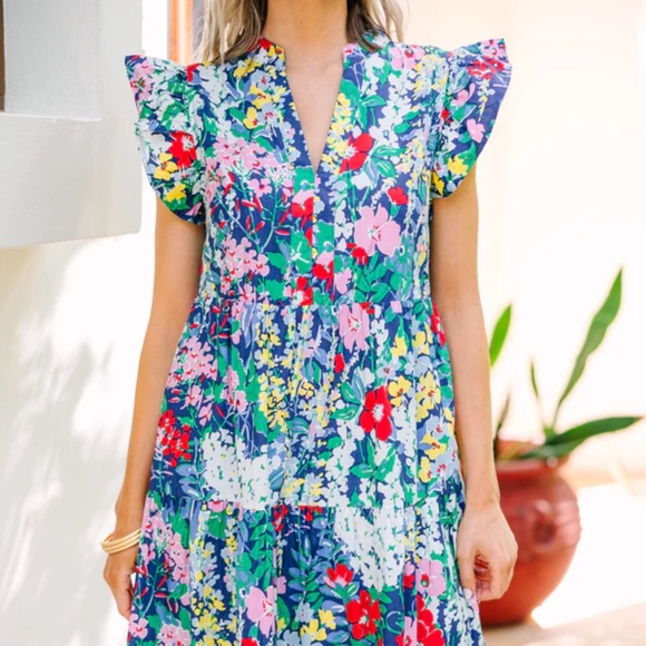 NWOT Entro Colorful Garden Floral Tiered Ruffle Midi Maxi Dress Size SMALL - Picture 3 of 6